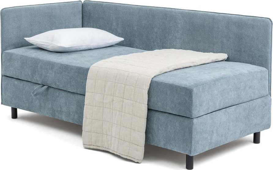 Modrá čalouněná jednolůžková postel s úložným prostorem s matrací 120x200 cm Avela – Bonami Selection Bonami Selection