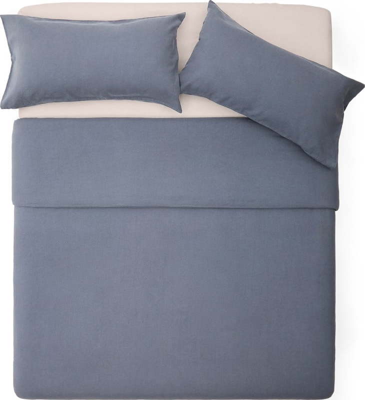 Povlečení šedomodré na dvoulůžko/prodloužené s příměsí lnu 260x240 cm Simmel – Kave Home Kave Home
