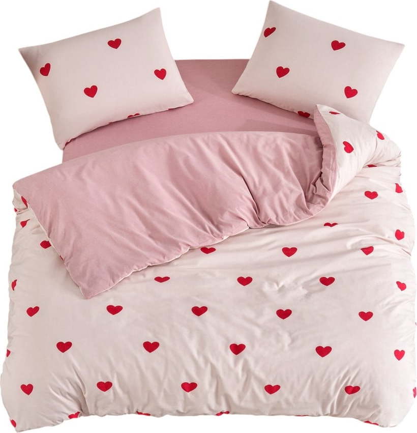 Růžové povlečení na jednolůžko/prodloužené s prostěradlem/3dílné 160x220 cm Red Heart – Mila Home Mila Home
