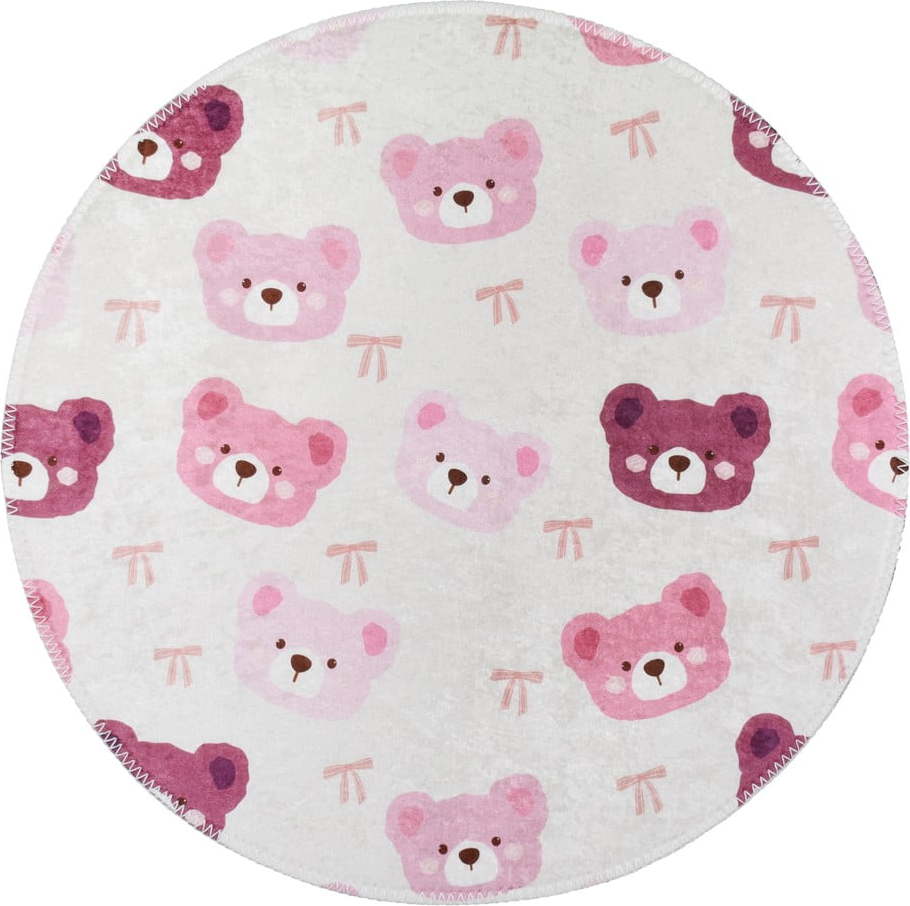 Růžový/slonovinový pratelný dětský koberec ø120 cm Cute Teddies Pink – Vitaus Vitaus