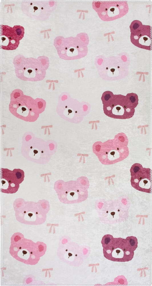 Růžový/slonovinový pratelný dětský koberec 80x150 cm Cute Teddies Pink – Vitaus Vitaus
