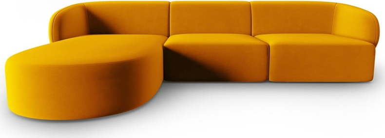 Sametová rohová pohovka v hořčicové barvě (levý roh/s lenoškou) Paolo – Milo Casa Milo Casa