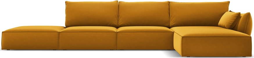 Sametová rohová pohovka v hořčicové barvě (pravý roh/s lenoškou) Vanda – Mazzini Sofas Mazzini Sofas