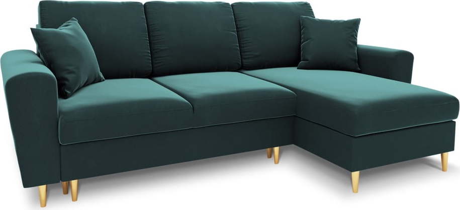 Sametová rozkládací/s úložným prostorem rohová pohovka v petrolejové barvě Kyoto – Cosmopolitan Design Cosmopolitan design