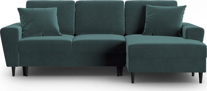 Sametová rozkládací/s úložným prostorem rohová pohovka v petrolejové barvě (pravý roh/s lenoškou) Kyoto – Cosmopolitan Design Cosmopolitan design