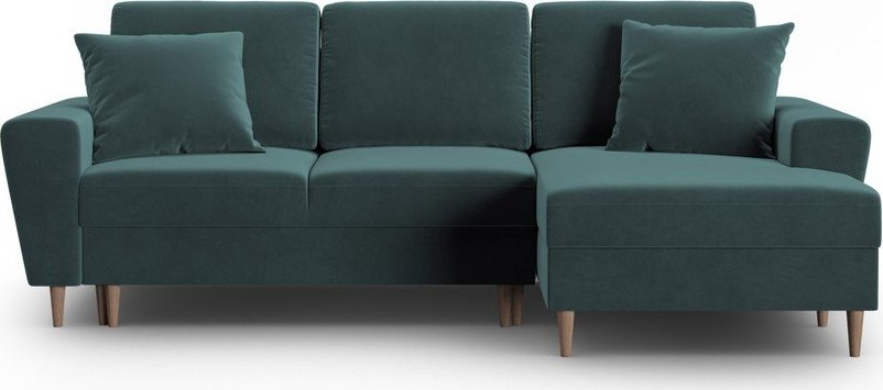 Sametová rozkládací/s úložným prostorem rohová pohovka v petrolejové barvě (pravý roh/s lenoškou) Kyoto – Cosmopolitan Design Cosmopolitan design