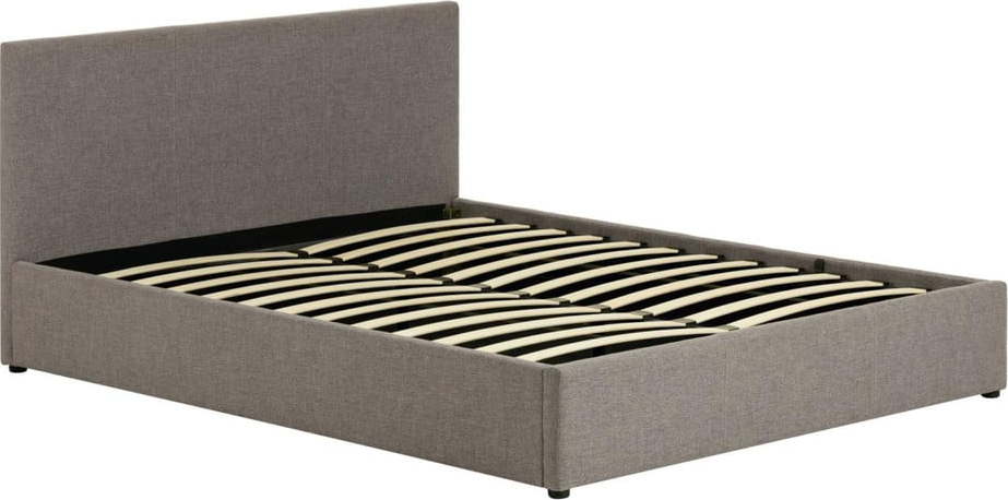Šedá čalouněná dvoulůžková postel s úložným prostorem s roštem 180x200 cm Nahiri – Kave Home Kave Home