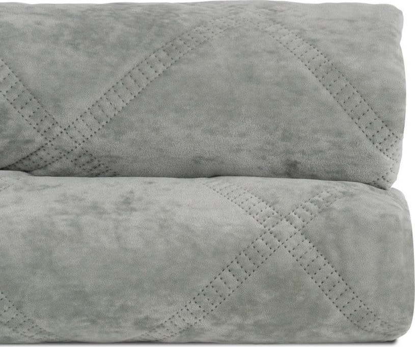 Šedozelený sametový prošívaný přehoz 180x260 cm – Ixia Ixia