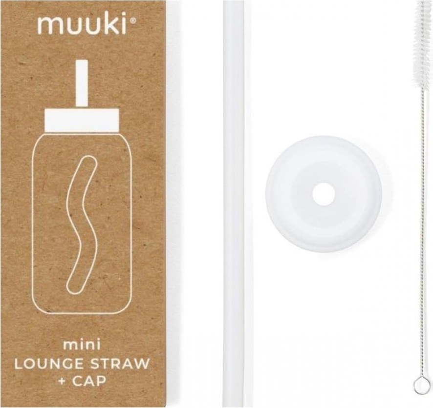 Silikonové brčko s čistícím kartáčkem/s víčkem Clear – Muuki MUUKI