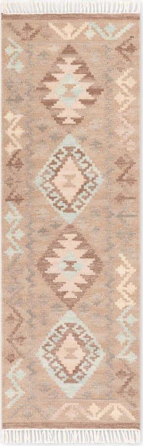 Světle modrý/béžový oboustranný ručně tkaný vlněný běhoun 60x190 cm Kamal Dune – Nouristan Nouristan