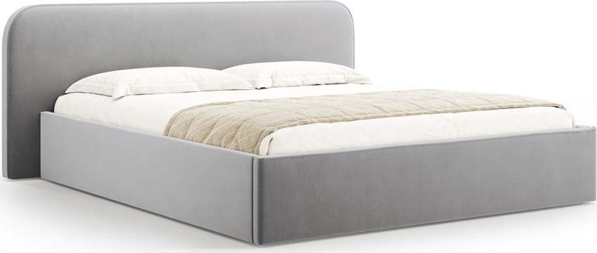 Světle šedá čalouněná dvoulůžková postel s úložným prostorem s roštem 140x200 cm Elizabeth – Micadoni Micadoni