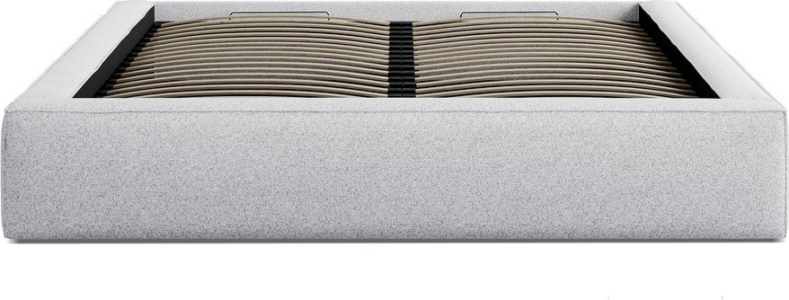 Světle šedá čalouněná dvoulůžková postel s úložným prostorem s roštem 160x200 cm Simon – Micadoni Micadoni