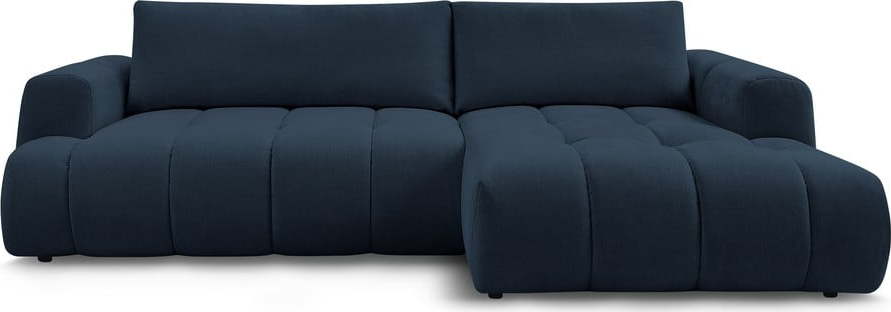 Tmavě modrá rozkládací/s úložným prostorem rohová pohovka (pravý roh/s lenoškou) Fuji – Bobochic Paris Bobochic Paris