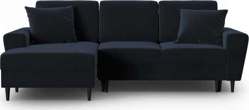 Tmavě modrá sametová rozkládací/s úložným prostorem rohová pohovka (levý roh/s lenoškou) Kyoto – Cosmopolitan Design Cosmopolitan design