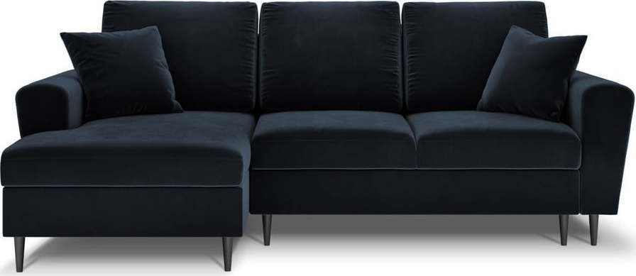 Tmavě modrá sametová rozkládací/s úložným prostorem rohová pohovka (levý roh/s lenoškou) Kyoto – Cosmopolitan Design Cosmopolitan design