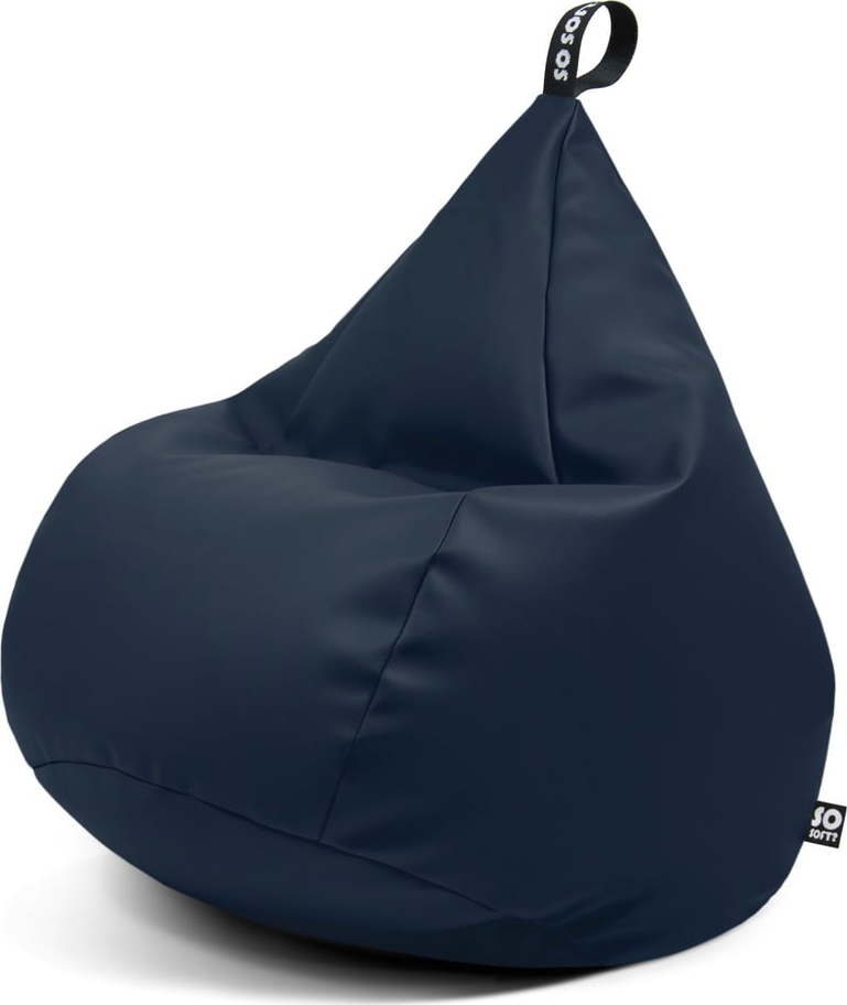 Tmavě modrý dětský sedací vak z imitace kůže Drop M – So Soft? So Soft?