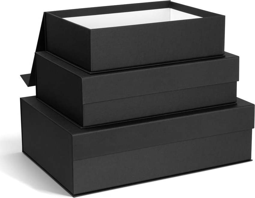 Tmavě šedé kartonové úložné boxy v sadě 3 ks s víkem/dekorativní 42