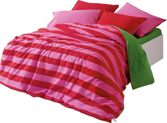 Zelené/růžové povlečení na dvoulůžko/prodloužené z bavlny Renforcé s prostěradlem/4dílné 200x220 cm Cherie – Mijolnir Mijolnir
