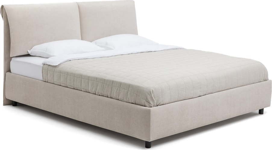 Béžová čalouněná dvoulůžková postel s úložným prostorem s matrací/s roštem 160x200 cm Myra Pillow – Bonami Selection Bonami Selection