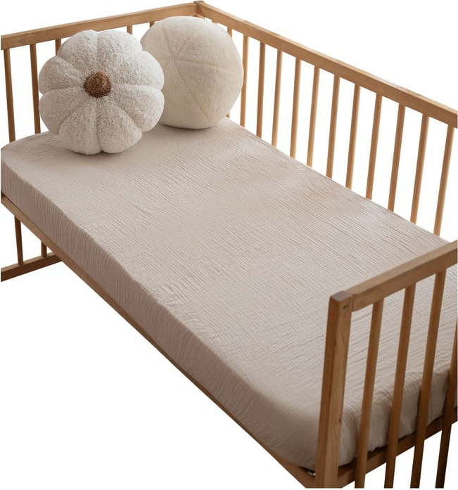 Béžové napínací mušelínové dětské prostěradlo do postýlky 60x120 cm Burumcuk – Mijolnir Mijolnir