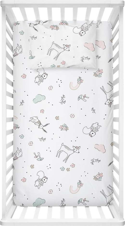 Bílé napínací dětské prostěradlo do postýlky z bavlny Renforcé 70x120 cm Flowers – Mijolnir Mijolnir