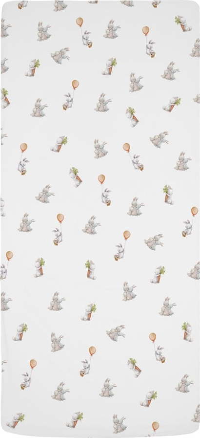 Bílé napínací dětské prostěradlo na jednolůžko z bavlněného saténu 90x200 cm Hugging Bunnies – Butter Kings Butter Kings