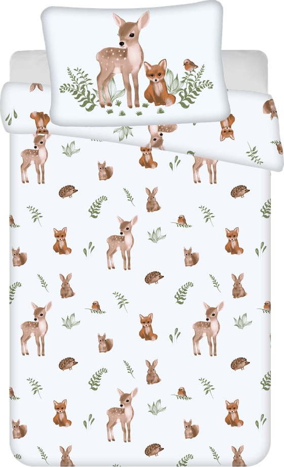 Bílo-hnědé bavlněné dětské povlečení do postýlky 100x135 cm Forest Animals – Jerry Fabrics Jerry Fabrics