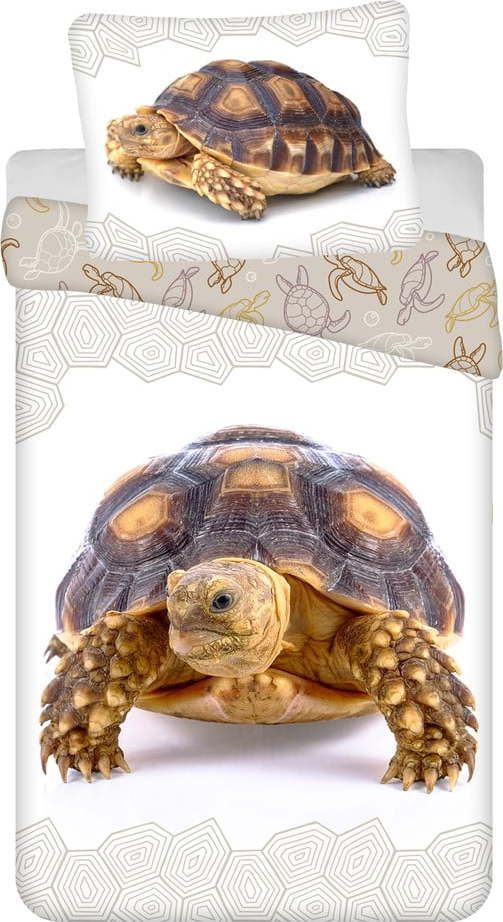 Bílo-hnědé bavlněné dětské povlečení na jednolůžko 140x200 cm Tortoise – Jerry Fabrics Jerry Fabrics