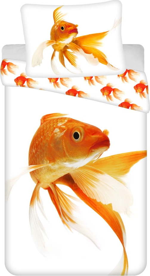 Bílo-oranžové bavlněné dětské povlečení na jednolůžko 140x200 cm Goldfish – Jerry Fabrics Jerry Fabrics