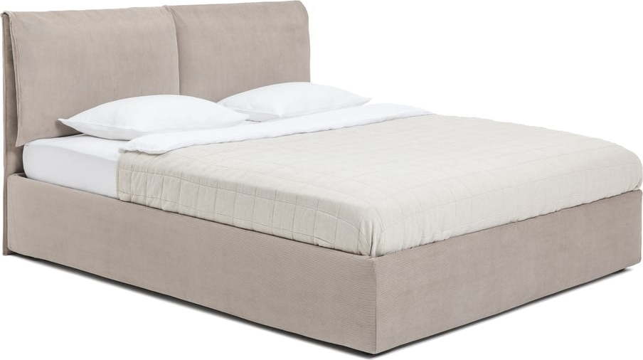 Čalouněná dvoulůžková postel taupe s úložným prostorem s matrací/s roštem 160x200 cm Thessa Pillow – Bonami Selection Bonami Selection