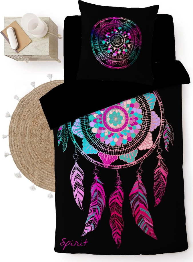 Černé bavlněné povlečení na jednolůžko 140x200 cm Porte Bonheur – douceur d'intérieur Douceur d intérieur