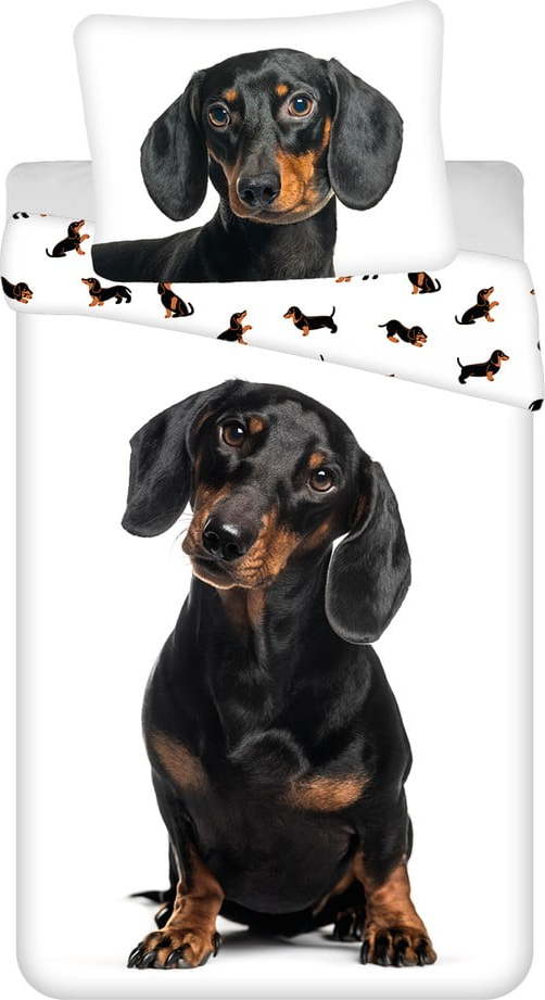 Černobílé bavlněné dětské povlečení na jednolůžko 140x200 cm Dachshund – Jerry Fabrics Jerry Fabrics