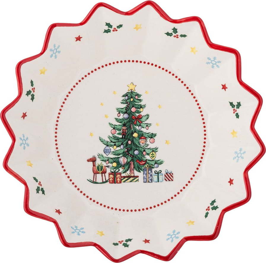 Červeno-krémový servírovací keramický talíř s vánočním motivem ø 20 cm Naive – Bloomingville Bloomingville