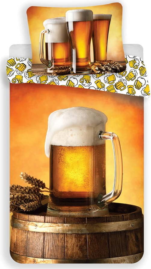 Jantarové bavlněné povlečení na jednolůžko 140x200 cm Beer – Jerry Fabrics Jerry Fabrics