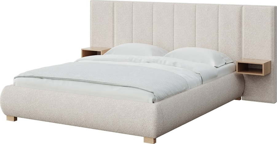 Krémová čalouněná dvoulůžková postel s roštem 180x200 cm Fioro – MESONICA MESONICA
