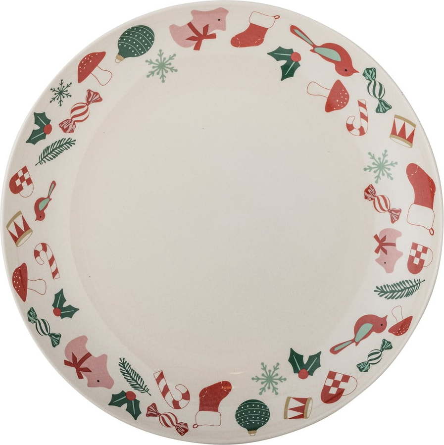 Krémový servírovací talíř s vánočním motivem z kameniny ø 28 cm Yule – Bloomingville Bloomingville