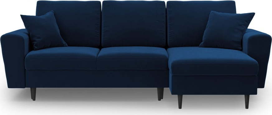Modrá sametová rozkládací/s úložným prostorem rohová pohovka Kyoto – Cosmopolitan Design Cosmopolitan design
