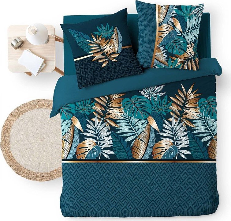 Modré bavlněné povlečení na dvoulůžko/prodloužené 240x220 cm Alianor – douceur d'intérieur Douceur d intérieur