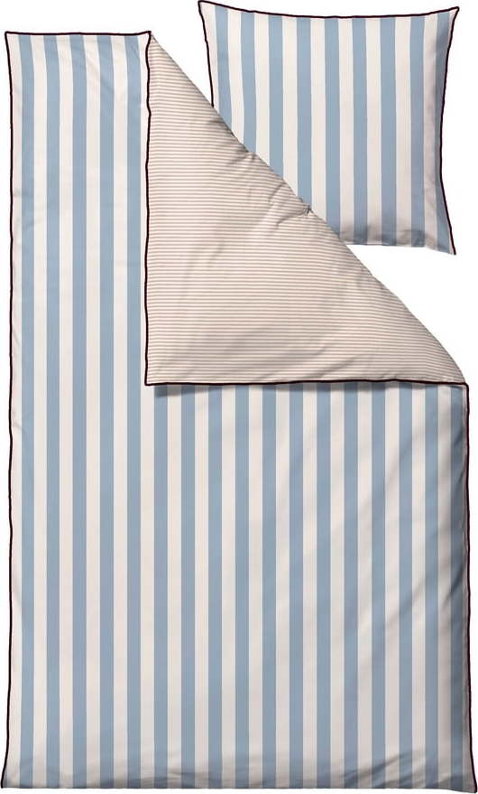 Modré/béžové povlečení na jednolůžko z bavlněného saténu 140x200 cm Parallel – Södahl Södahl
