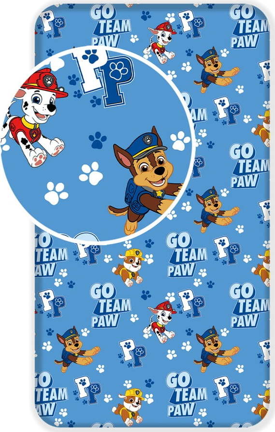 Modré napínací bavlněné dětské prostěradlo 90x200 cm Paw Patrol – Jerry Fabrics Jerry Fabrics