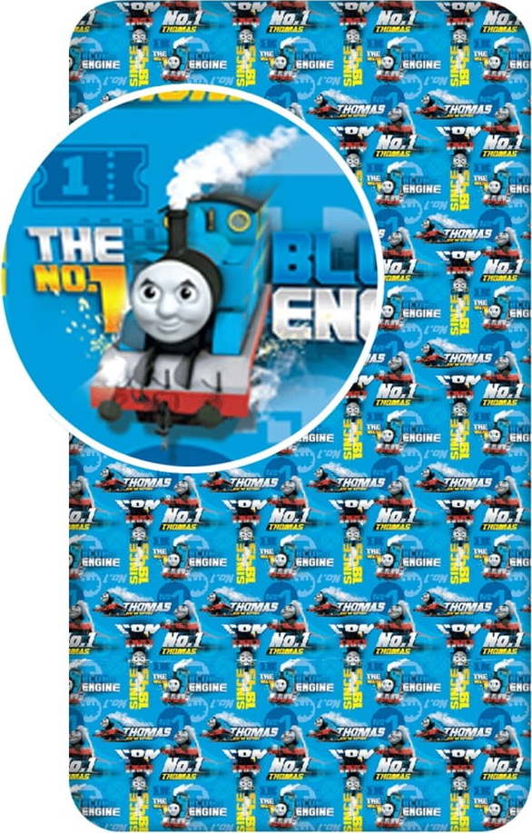 Modré napínací bavlněné dětské prostěradlo 90x200 cm Thomas the Tank Engine – Jerry Fabrics Jerry Fabrics