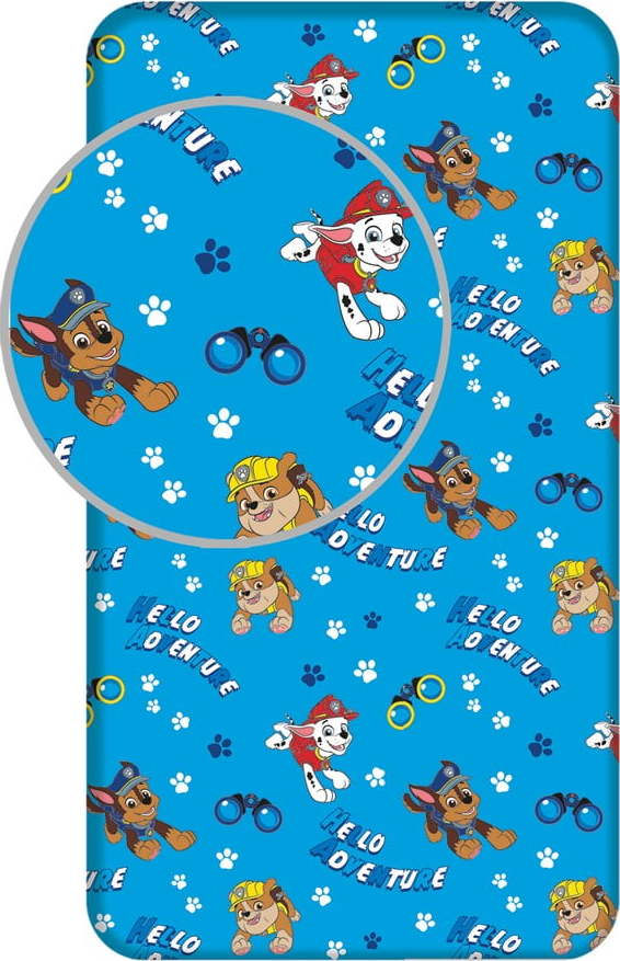 Modré napínací bavlněné dětské prostěradlo na jednolůžko 90x200 cm Paw Patrol – Jerry Fabrics Jerry Fabrics