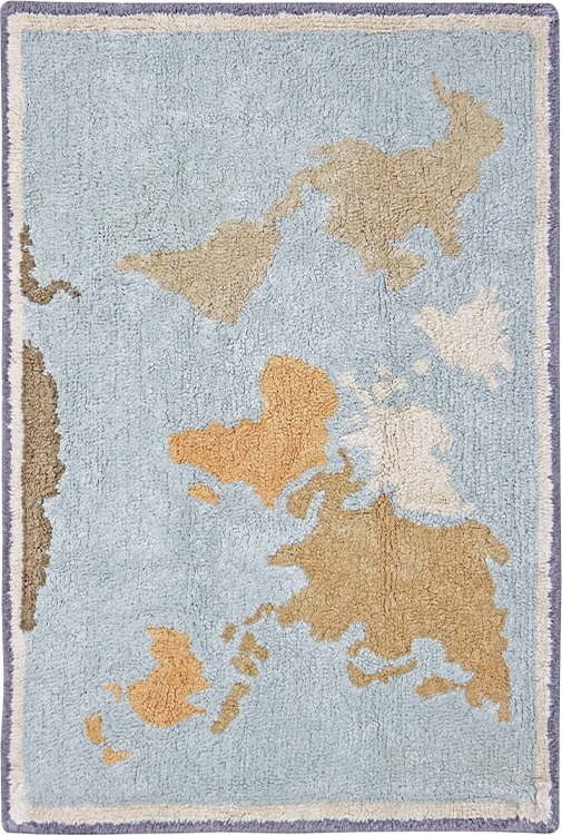 Modro-béžový pratelný ručně tkaný bavlněný dětský hrací koberec 70x100 cm Mini Worldmap – Lorena Canals Lorena Canals