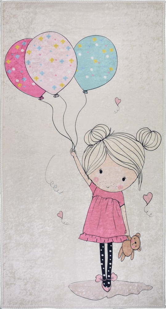 Růžový/slonovinový pratelný dětský koberec 120x180 cm Girl & Baloons – Vitaus Vitaus