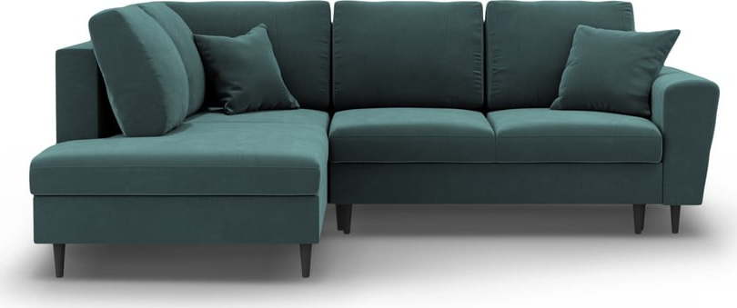 Sametová rozkládací/s úložným prostorem rohová pohovka v petrolejové barvě (levý roh/do L) Kyoto – Cosmopolitan Design Cosmopolitan design