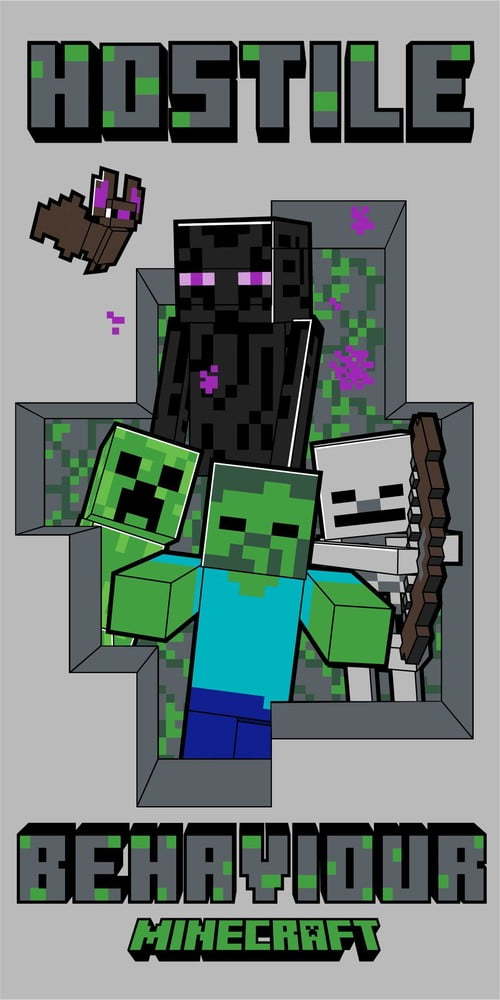 Šedá bavlněná dětská osuška 70x140 cm Minecraft Hostile Behaviour – Jerry Fabrics Jerry Fabrics