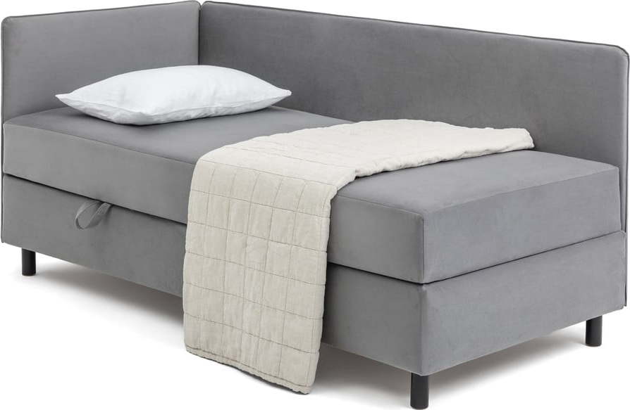 Šedá čalouněná jednolůžková postel s úložným prostorem s matrací 90x200 cm Avela – Bonami Selection Bonami Selection