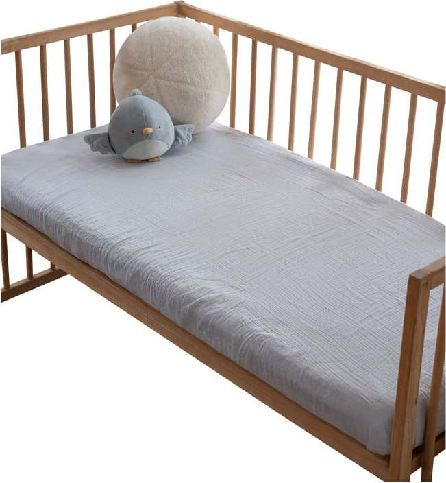 Šedé napínací mušelínové dětské prostěradlo do postýlky 60x120 cm Burumcuk – Mijolnir Mijolnir