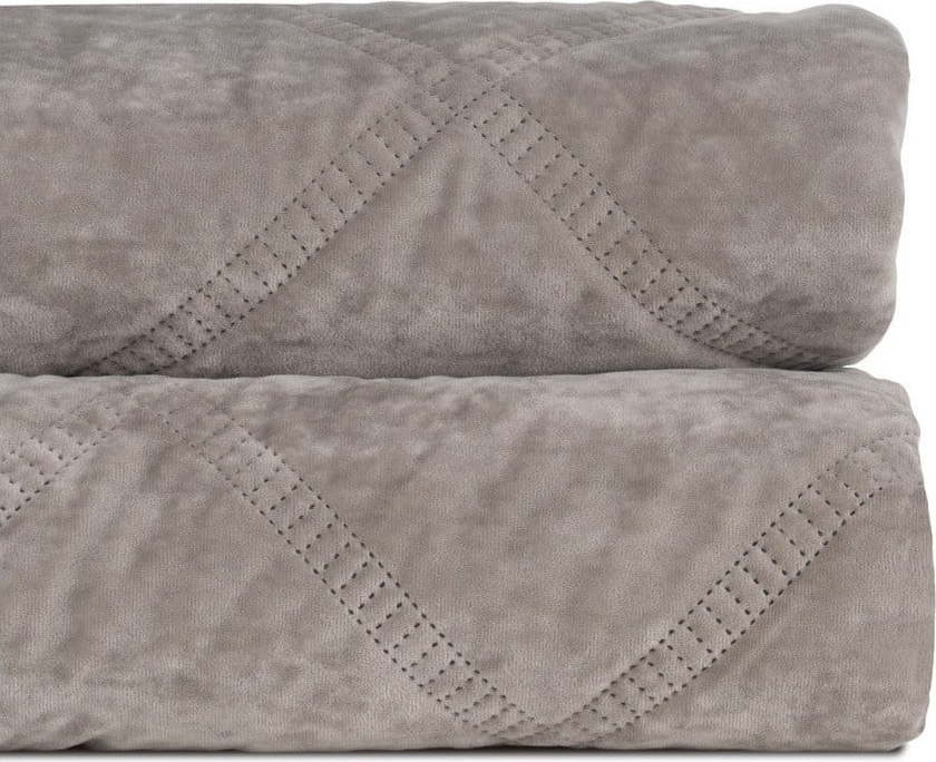 Šedý sametový prošívaný přehoz 230x260 cm – Ixia Ixia