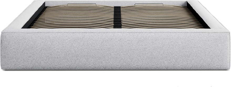 Světle šedá čalouněná dvoulůžková postel s úložným prostorem s roštem 200x200 cm Simon – Micadoni Micadoni